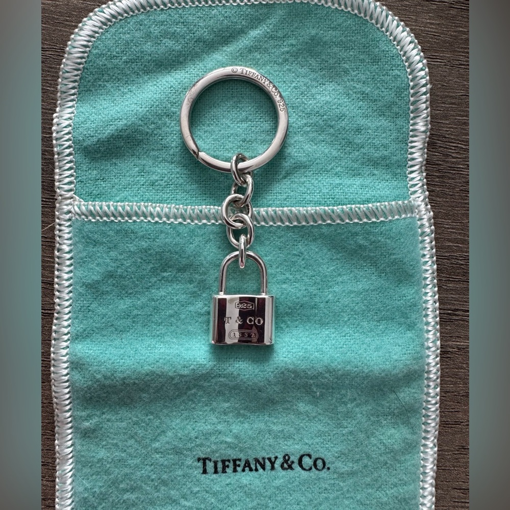 Tiffany & Co. Silver Padlock Keychain with Pouch